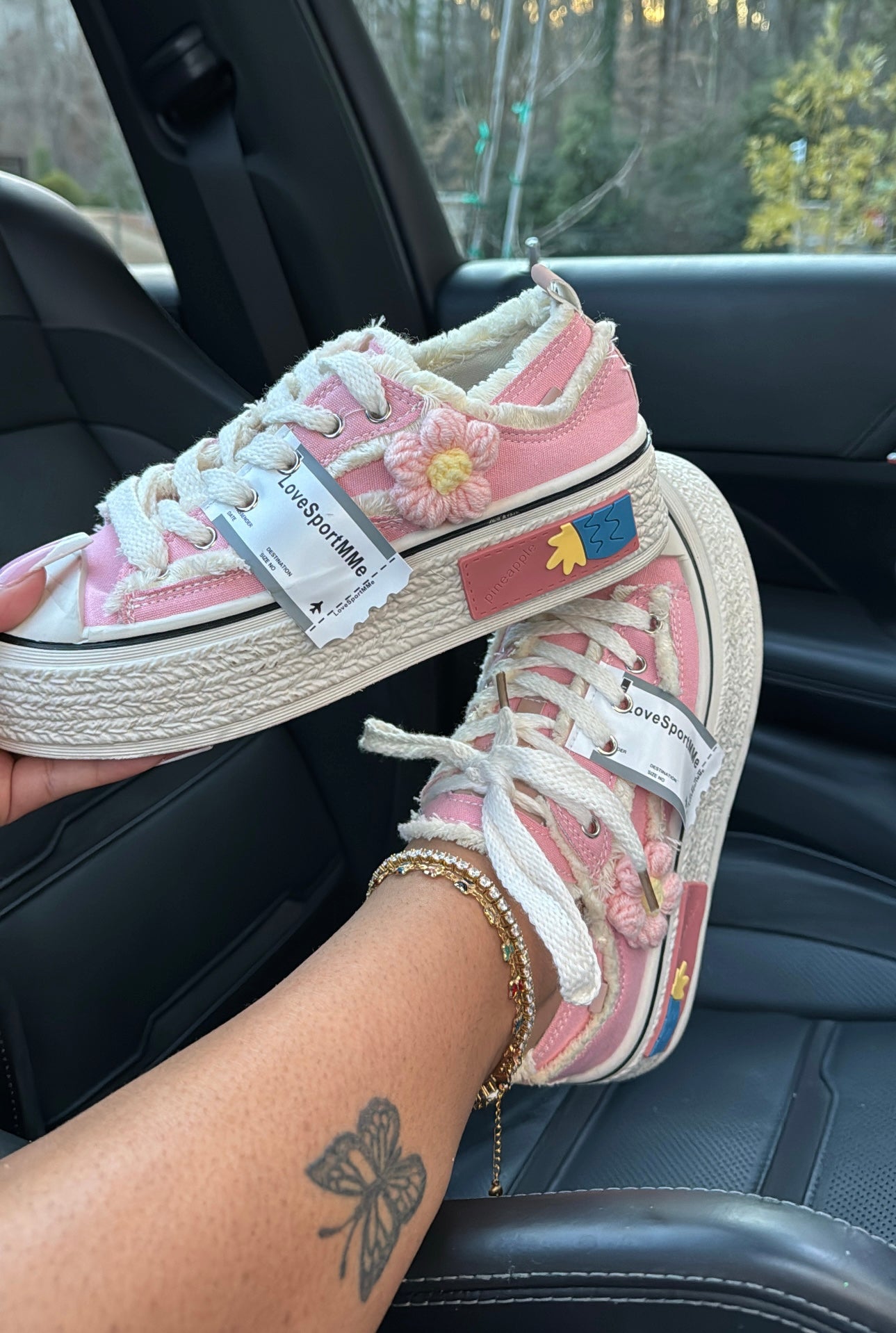 flower stitched sneakers