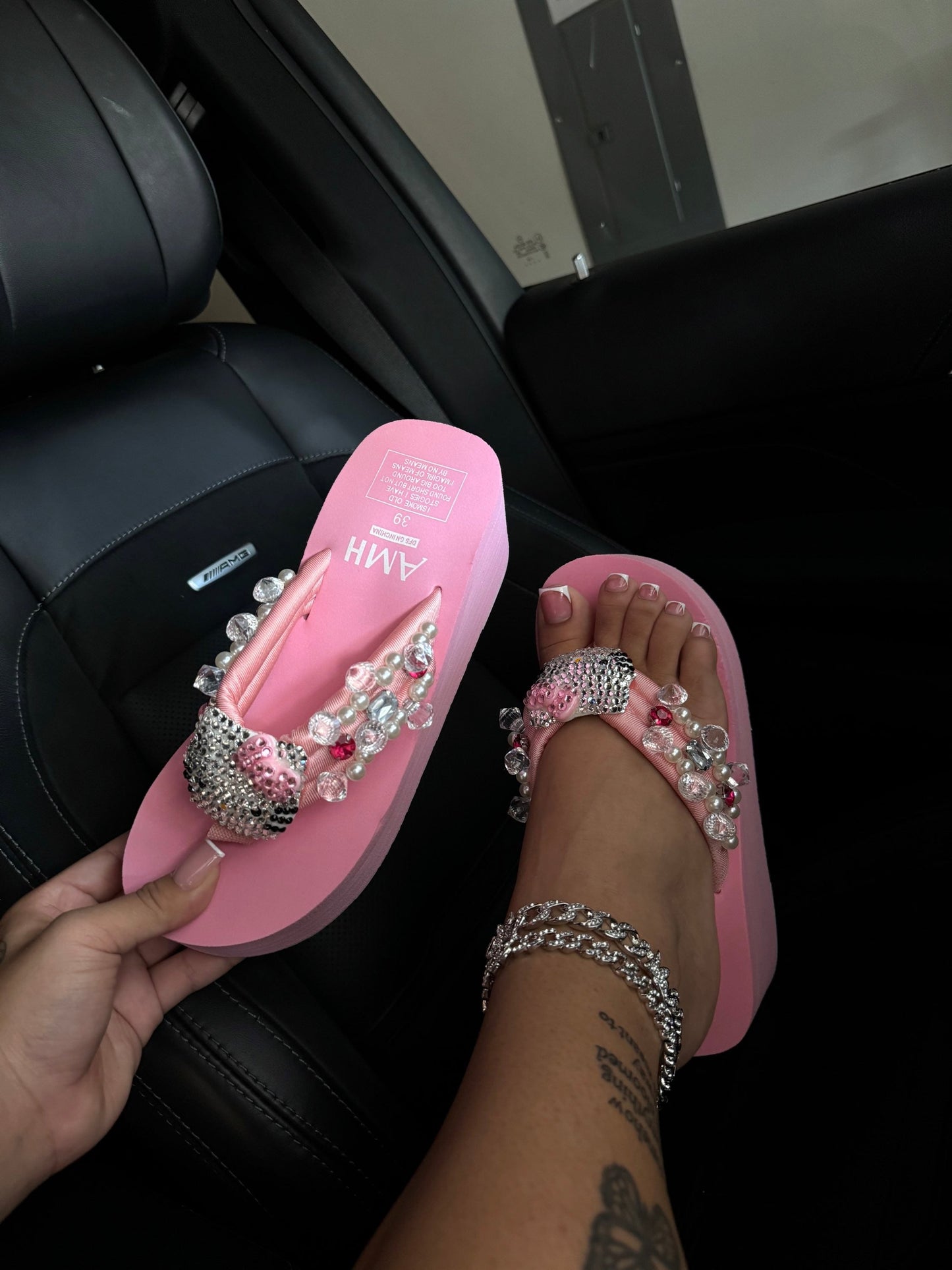 bedazzled kitty flip flops