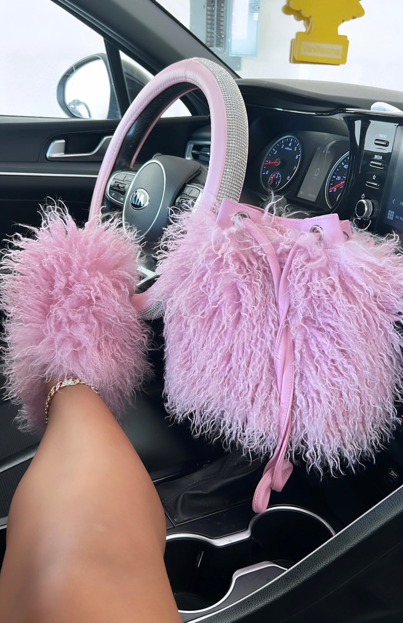 fur slippers and purse set
