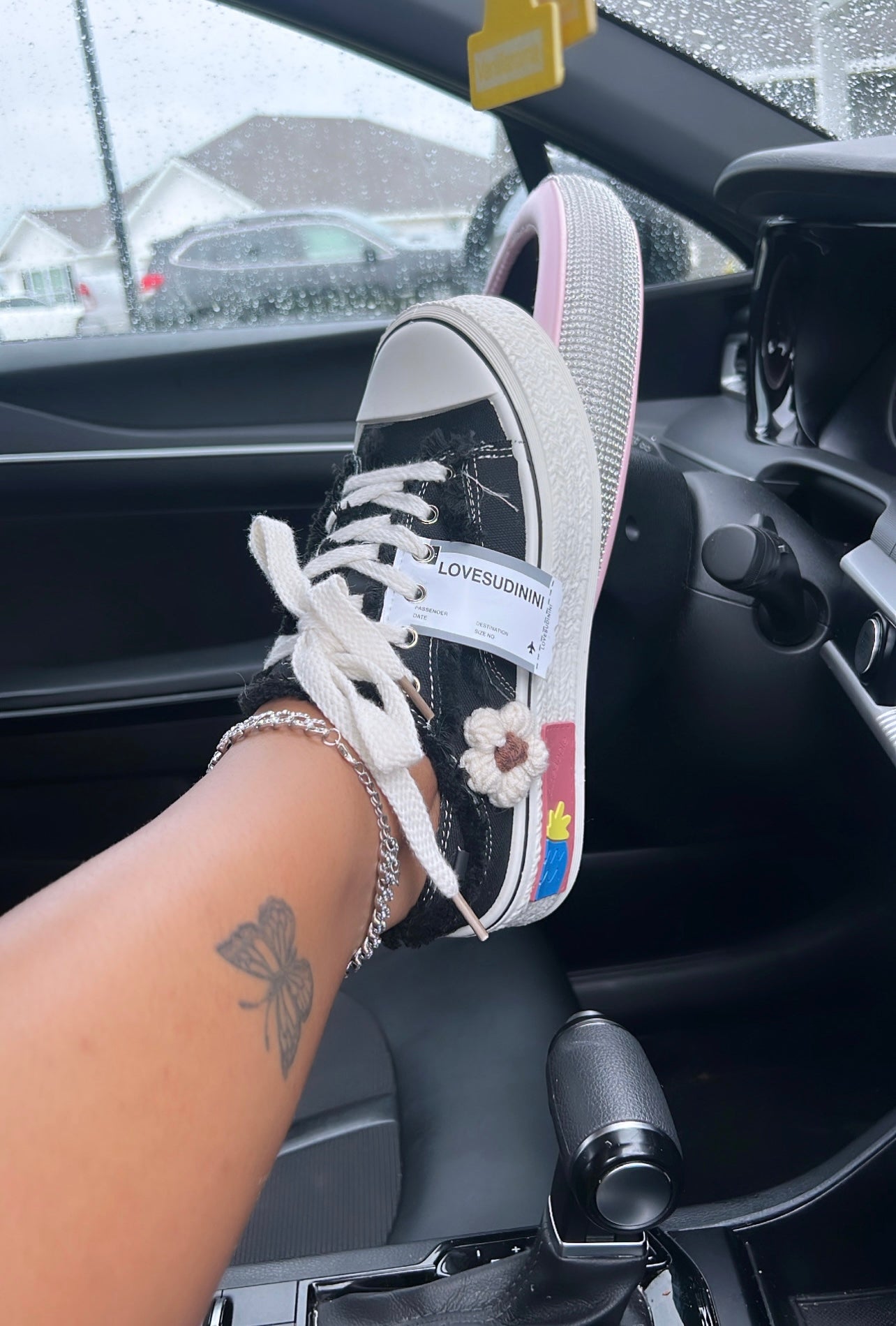 flower stitched sneakers