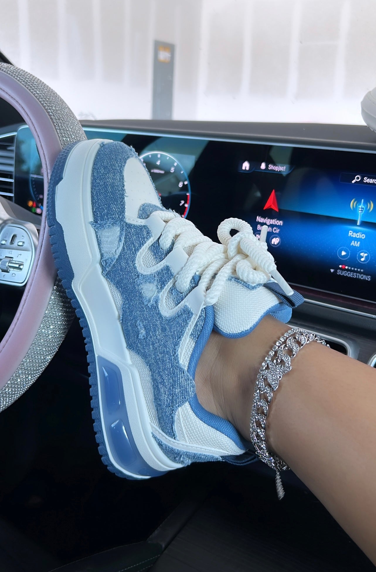 blue platform sneakers