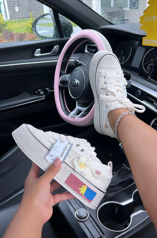 flower stitched sneakers