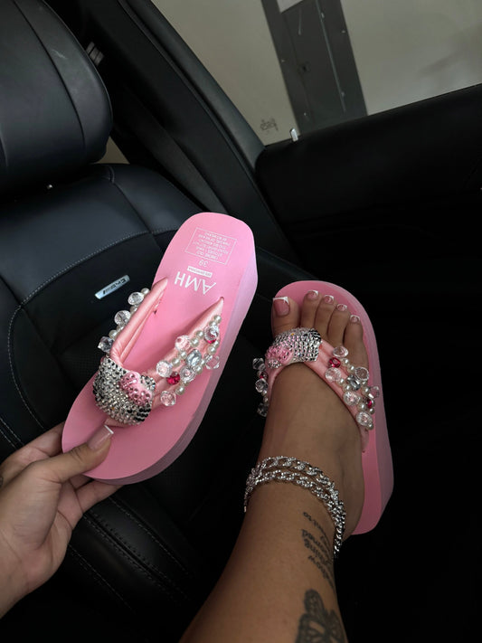 bedazzled kitty flip flops