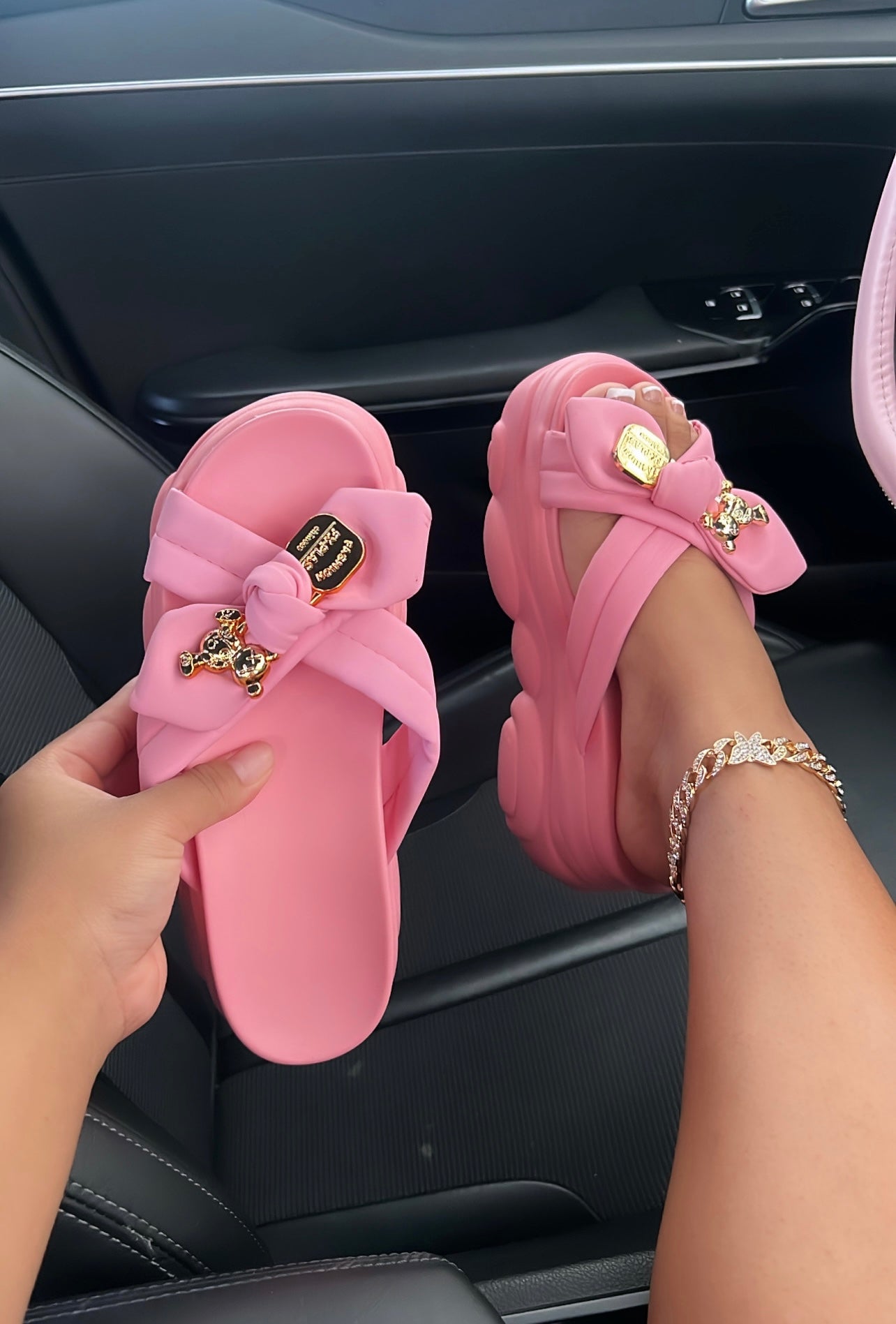 platform gold bow sandals