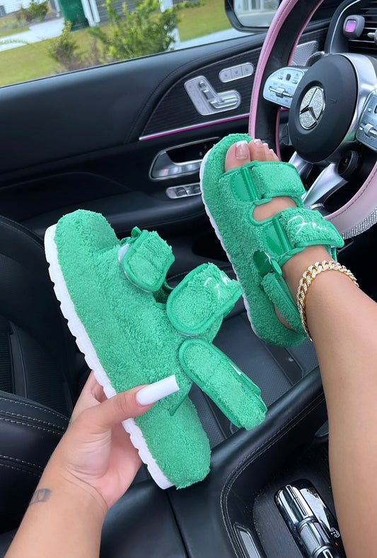 platform fur sandals